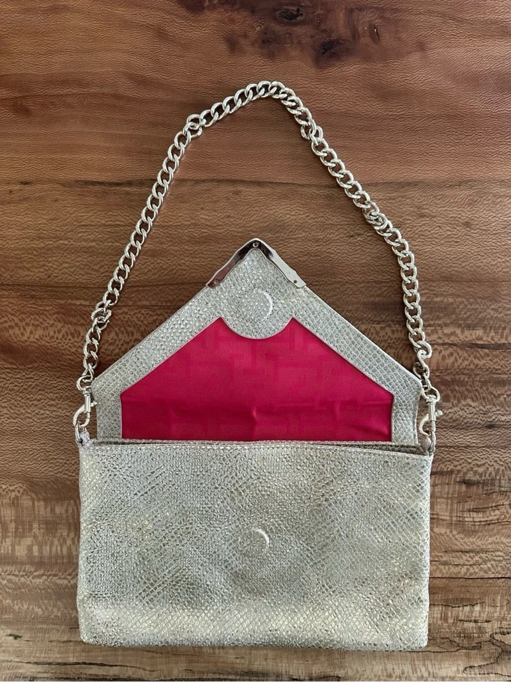 Elaine Turner Metallic Gold Snakeskin Bella Envelope Clutch Removable Strap